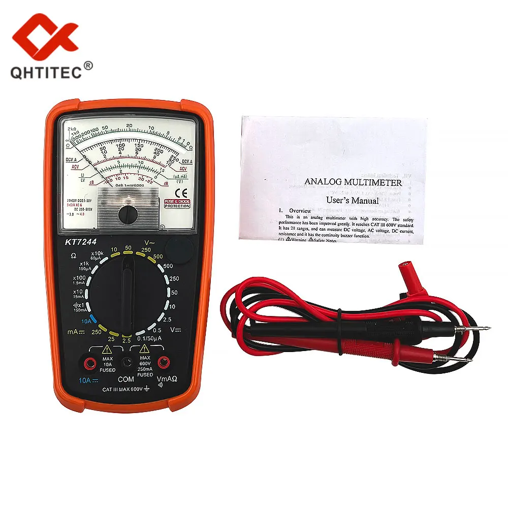 

QHTITEC Analog Multimeter High Precision Pointer Ammeter Voltmeter Resistance Tester Meter 3 in 1 AC DC 500V 10A Professional