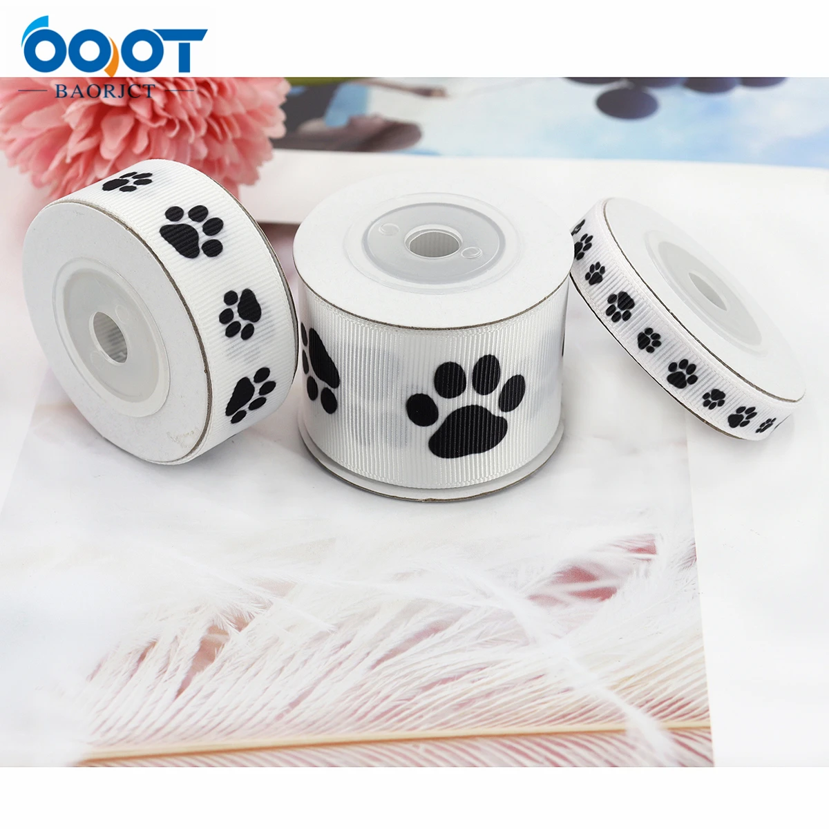 Paw Print Ribbon Grosgrain Ribbon Black and White Ribbon, Assorted Ribbon  for Crafts Dog Party Supplies Gift Wrapping Decoration