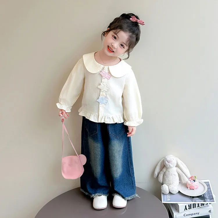 2026년 봄 신상 여아용 셔츠, 초봄 착용에 적합한 스타일리시하고 매우 예쁜 상의, 어린이 인형 셔츠
