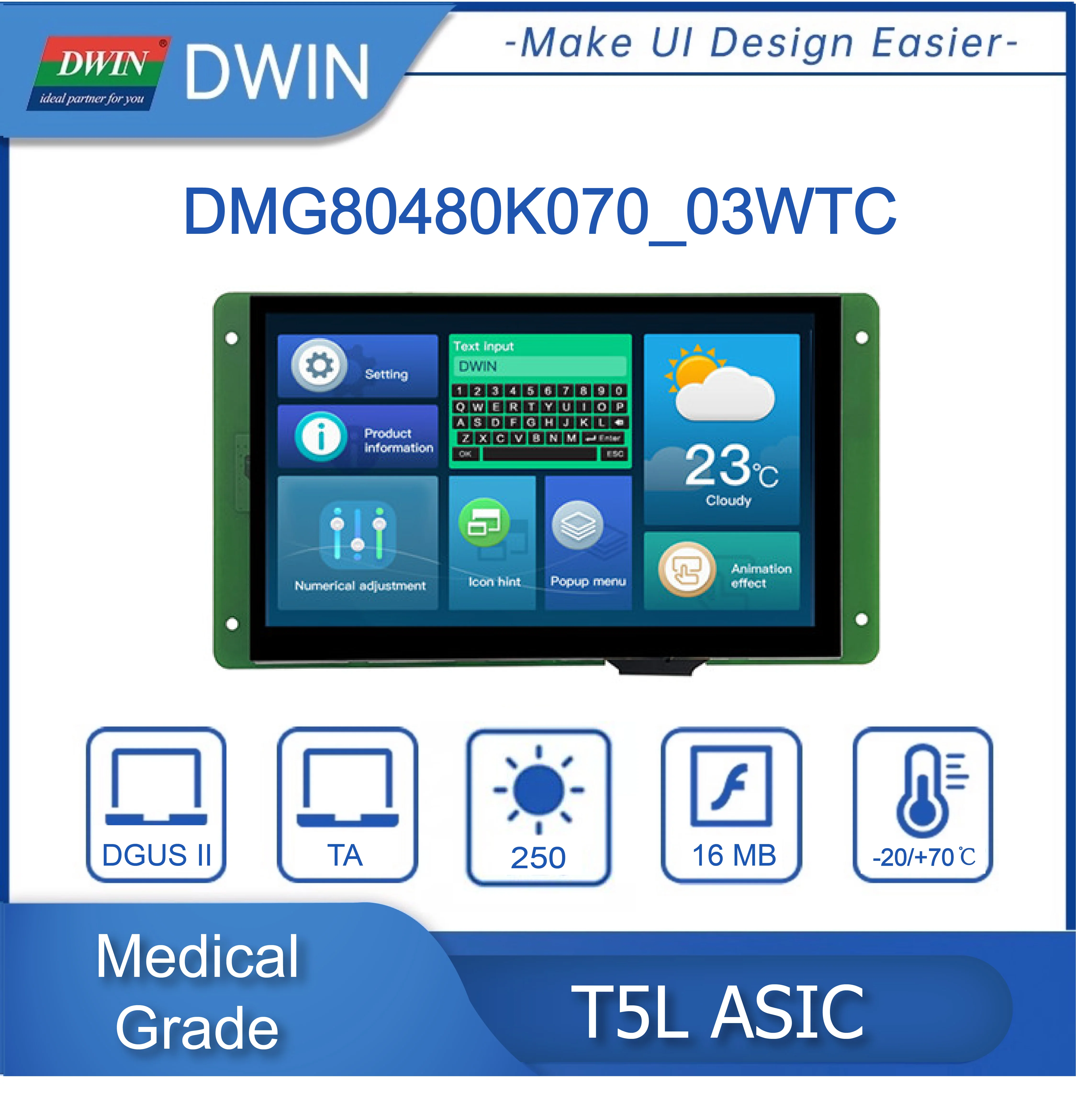 Dwin 7 Pollici 800*480 Risoluzione Hmi Medical-Grade Display Tn-Tft-Lcd Modulo Con Rtc Rs232/Rs485 Per Arduino Muslimate
