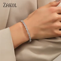 ZAKOL Fashion T Cubic Zirconia Cuff Bangles for Women Trendy Baguette Men Open Bracelet Bangle Geometry Girl Party Jewelry 2