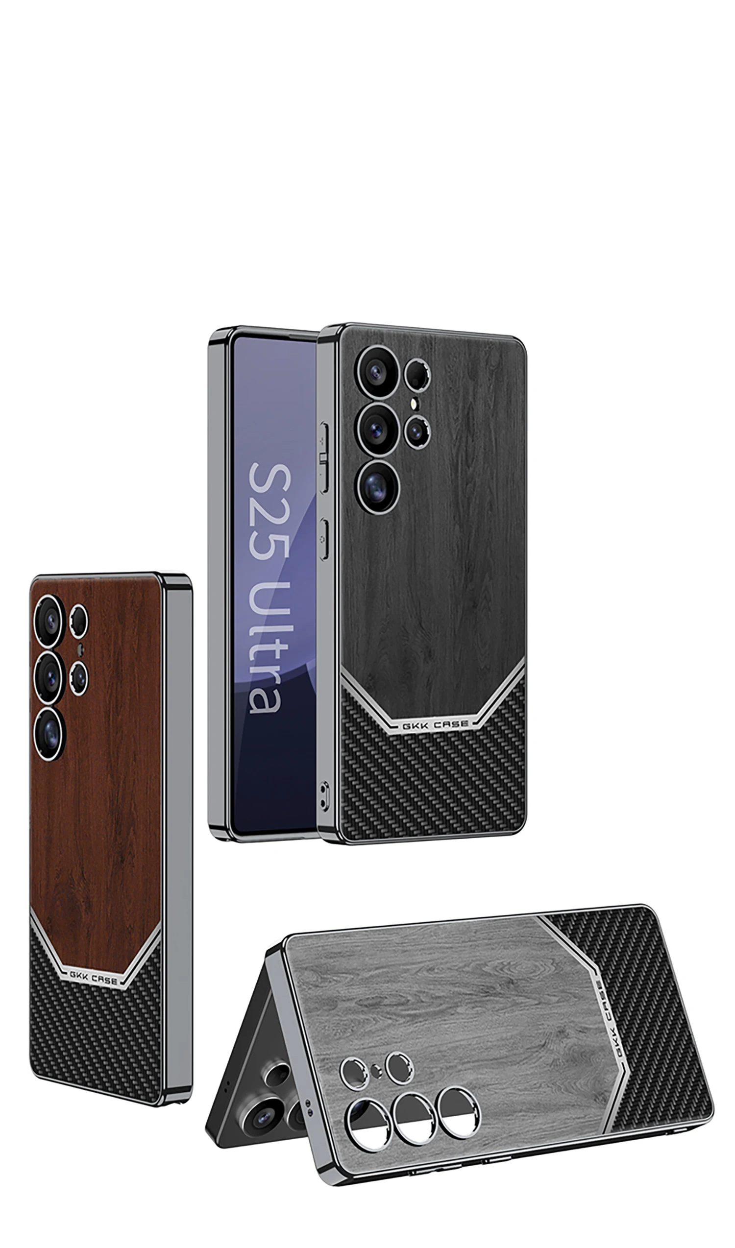 Frosted Wood Pattern Case For Samsung Galaxy S25 S24 S23 Ultra Luxury Plating Sh