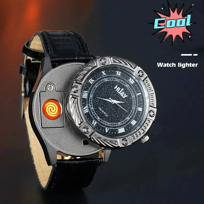 Brand New Rechargeable Metal Watch Lighter Cool Trend Tungsten Filament Cigarette Lighter Men's Gift Cigarette Accessories