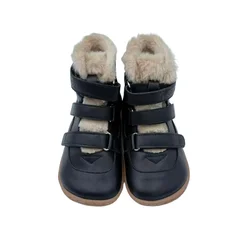 TipsieToes Genuine Leather Kids' Winter Snow Boots with Fur Lining - 8 (Black)