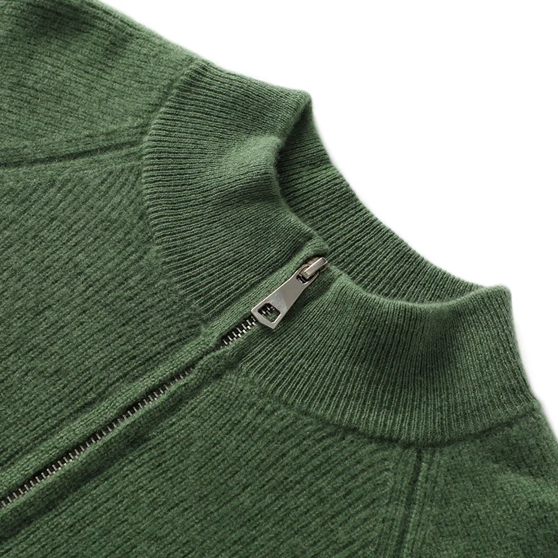 

100% pure wool cashmere sweater men's half turtleneck pullover autumn and winter new zipper collar top casual loose sweater