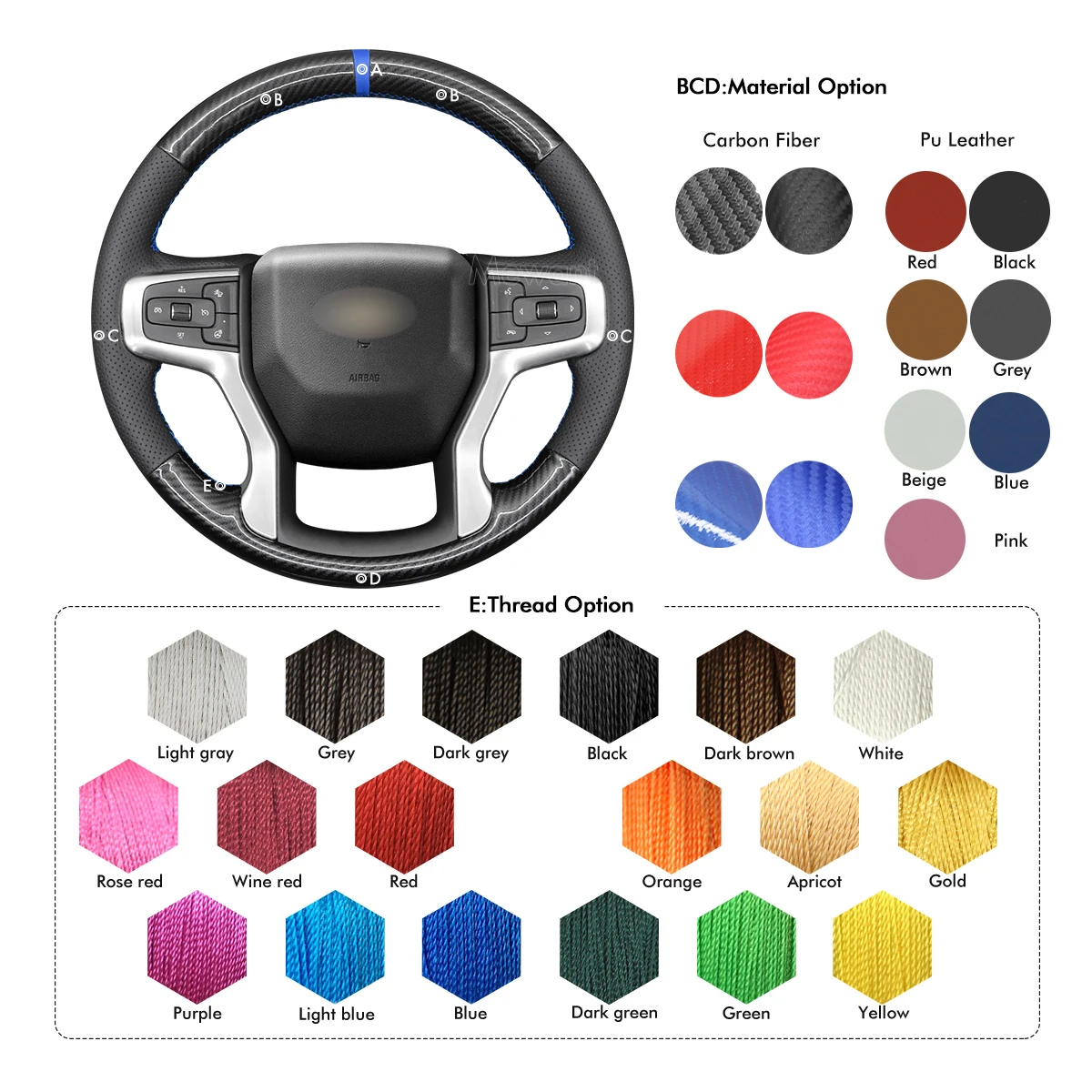 MEWANT Leather Suede Car Steering Wheel Covers for Chevrolet Blazer Silverado Suburban Tahoe Holden Acadia 2019 2020-2022 images - 6
