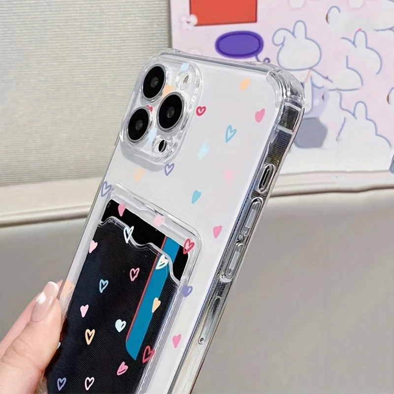Heart-Shaped Colorful Phone Case with Card Slot Cover