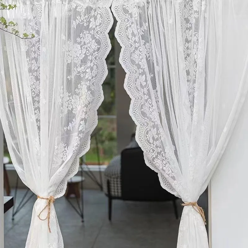 Pastoral White Tulle Sheer Curtains Voile Organza Curtain Fabric Window Drapes For Bedroom Home Decoration Custom Made Curtains