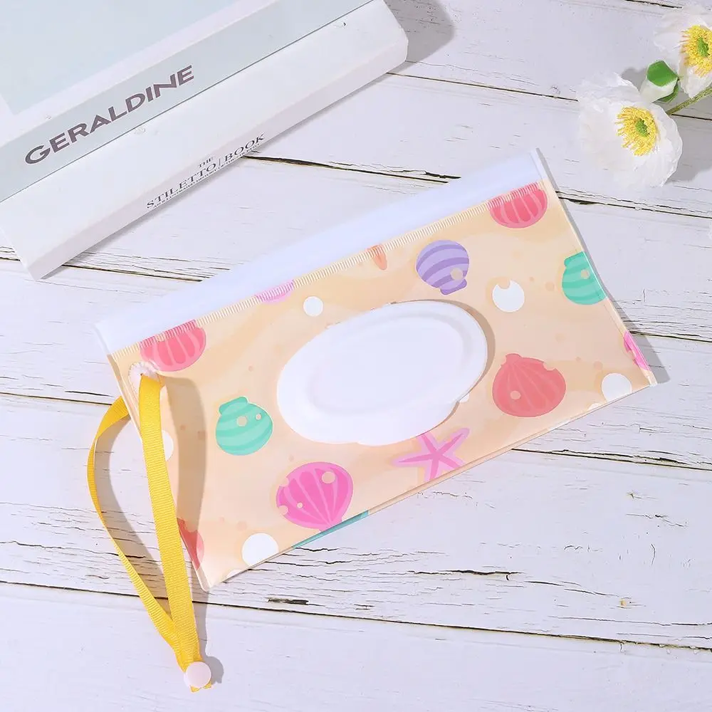 Reusable EVA Baby Wet Wipe Bag Cute Wipes Holder Case Flip Cover Snap-Strap Refillable Wet Wipe Pouch Outdoor Useful Tissue Box 6
