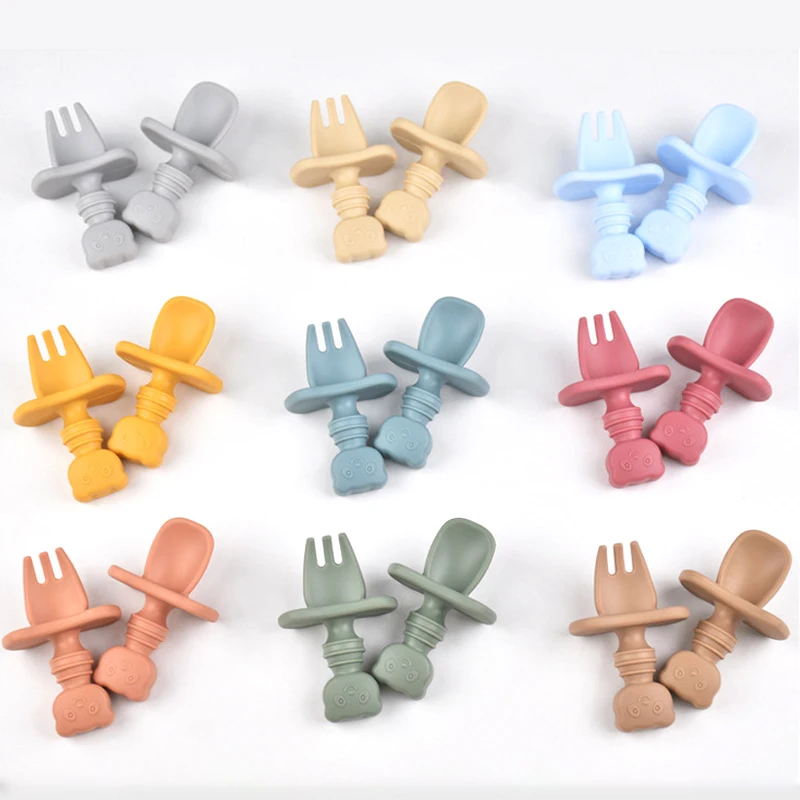 BPA Free Silicone Mini Fork Spoon Baby Feeding Tools 2Pcs/Set