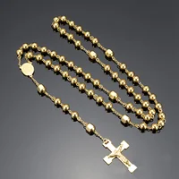 Chapelet gracieux en acier inoxydable, chaîne de perles, pendentif pour femmes et hommes, Crucifix, croix religieuse, bijoux 6