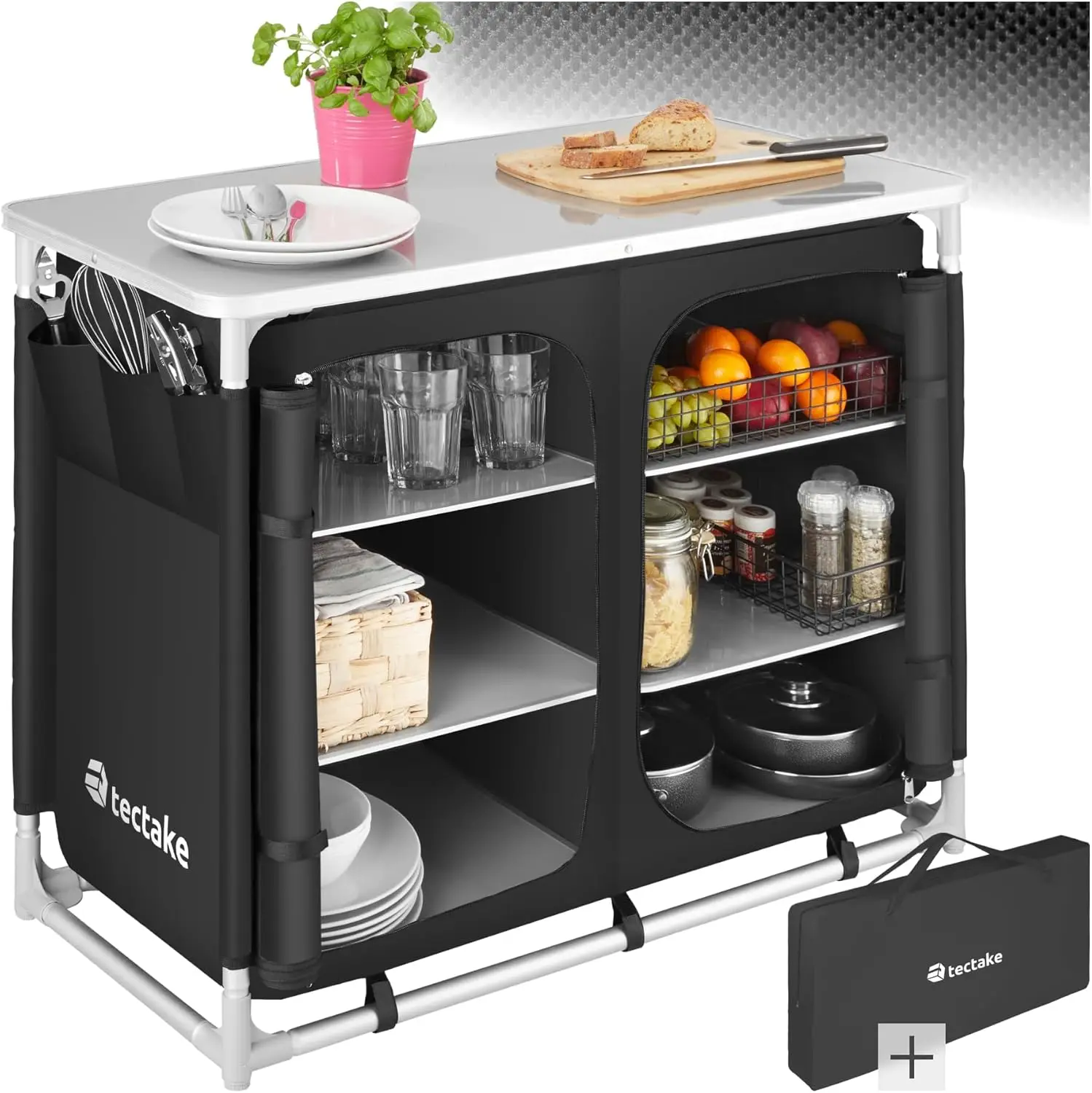 Armadietto Pieghevole Da Campeggio - 9 Scomparti, 3 Ripiani, Per Outdoor, Picnic, BBQ - Foto 8