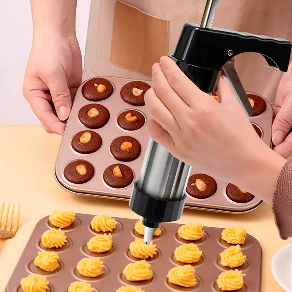 Cookie Press Gun with 13 Cookie Discs + 8 Icing Nozzles DIY Maker Deluxe Maker for Making and Decorating Cookies cookie maker press kit