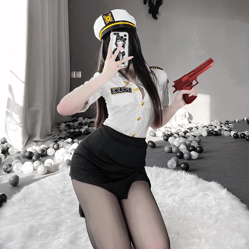 

Korea Women Sexy Lingerie Stewardess Uniform Temptation Police Officer Policewoman Cosplay Role Play Costume Bodycon Skirt 2021