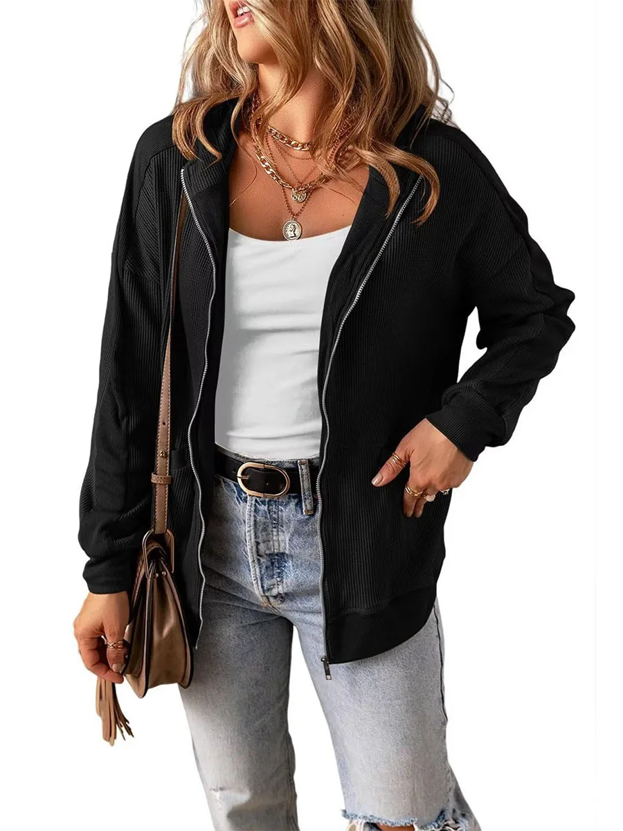 

Women's Autumn Casual Hooded Coat Solid Color Long Sleeve Zip Up Hoodie with Pockets