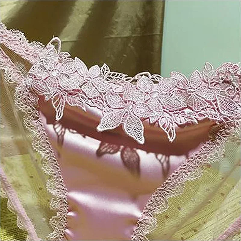 Elegant Satin Lace Embroidered Transparent Women's Underwear