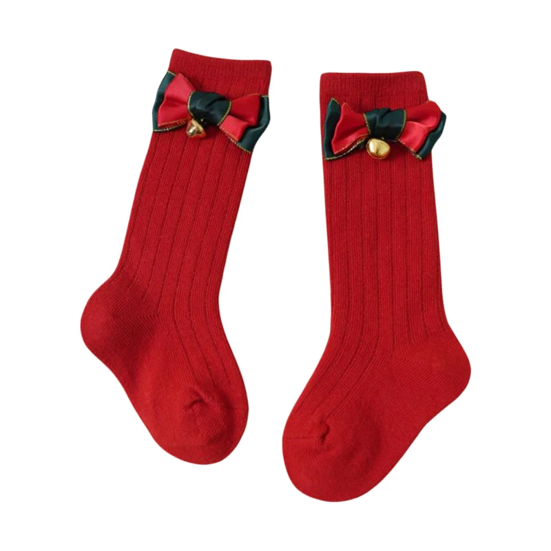 

Kids Christmas Socks for Girls Bells Snowflake Plaid Bowknot Decor Toddler Sweet Anti-Skid Cute Baby Socks New Year Winter Socks