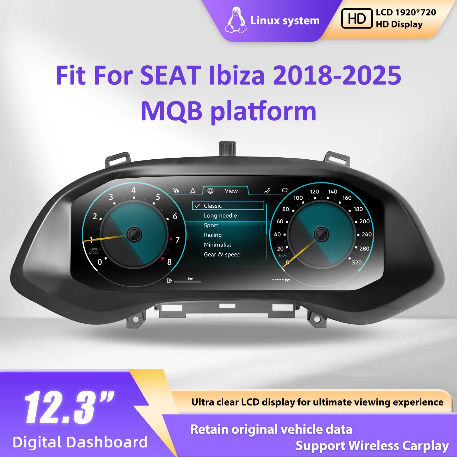 Panel de Instrumentos Digital con Velocímetro para SEAT Ibiza 2018-2025 Plataforma MQB, Kit de Actualización de Cabina Virtual 1