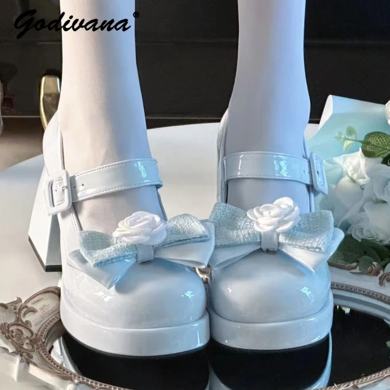 

Original Design Lady Girls Lolita High Heel Camellia Bow Chunky Heel Spring New Women's Mary Jane Lolita Round Head Cute