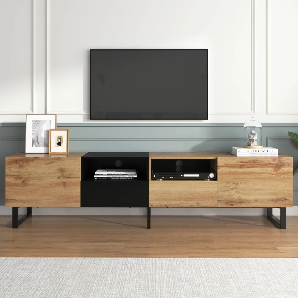 Moderner TV-Ständer aus schwarzem Holz – geräumiger Stauraum und robuste Konstruktion | Ideal für Wohnzimmer, langlebige Wohnmöbel – Detail 7