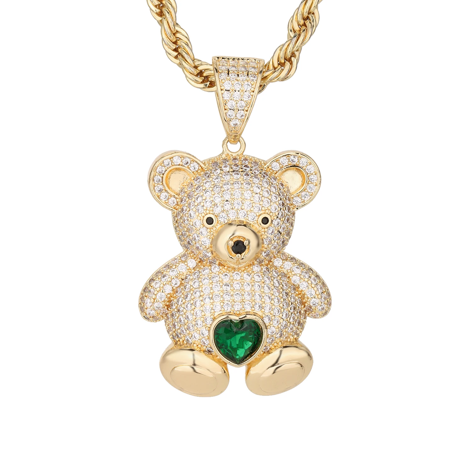 

Birthday Gift AAAAA Little Bear Necklace Beating Heart Female Spiritual Teddy Bear 3D Full Diamond Bracelet Necklace Couple