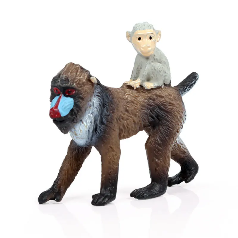 Children's simulation solid wild animal model back cub red faced monkey zoo baboon model toy ornaments