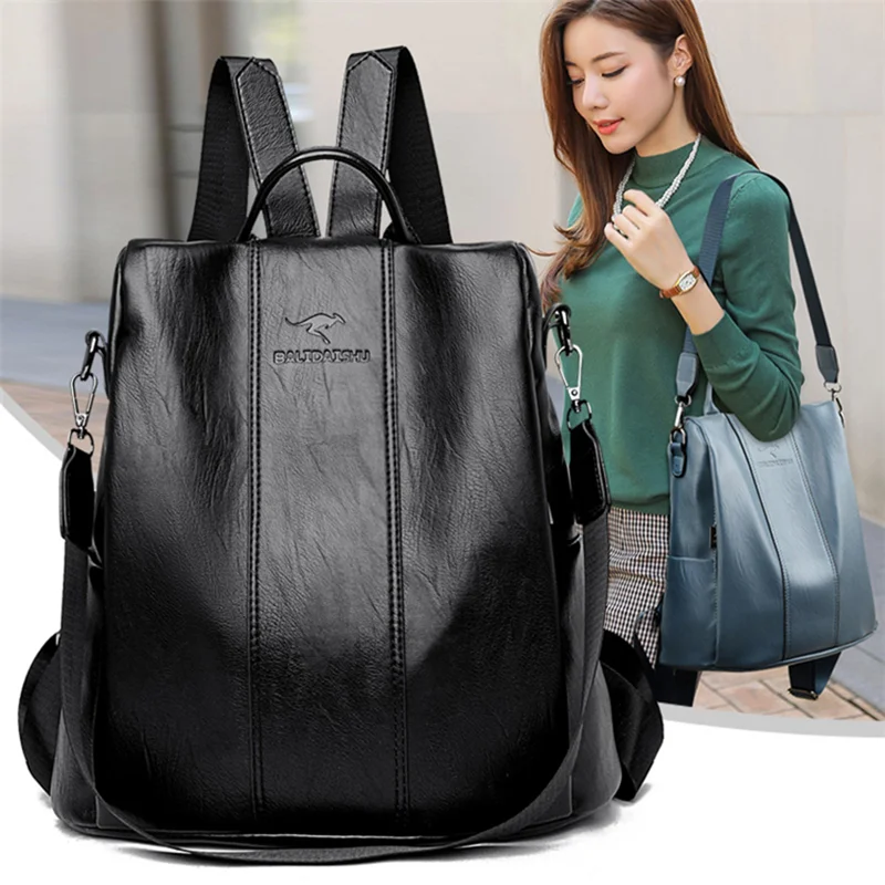 2022 New Antitheft Leather Backpack Women Vintage Shoulder Bag Ladies