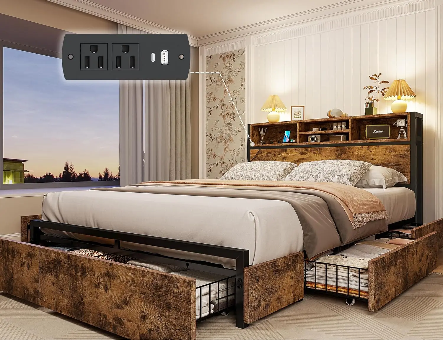 

Full Bed Frame with Storage Drawers Full Bed Frame with Headboard Full Size Bed Frame with Charging Station