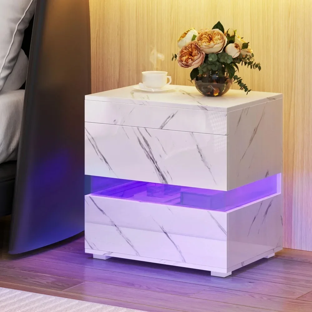 

Bedroom Bedside Table of Furniture High Gloss LED Nightstand Acrylic Bedside Table With 3 Drawers for Bedroom Living Room Tables