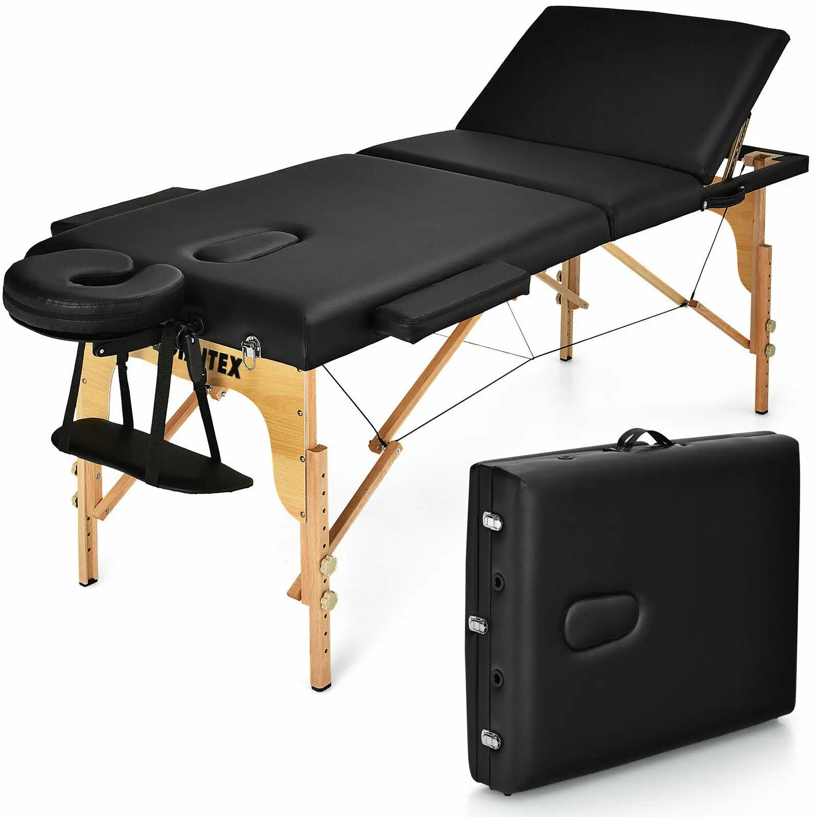 

Giantex Portable Massage Table 3 Fold 84"L Adjustable Spa Bed w/Carry Case Black