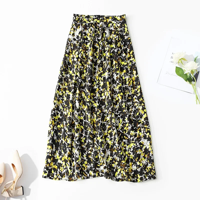 thumbnail image 1 of Falda elegante de moda nueva de 2022 con estampado floral y cremallera, falda de gasa de poliéster de longitud media, falda de temporada de principios de otoño para mujer, 1 of 5