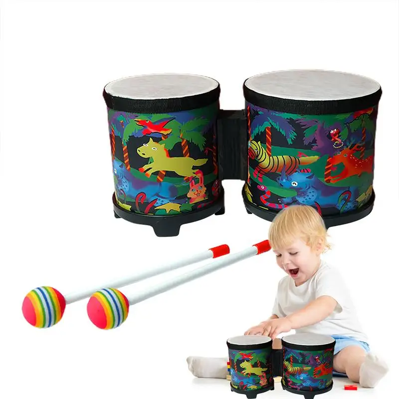 Bongo Drum Kids Drum Set Strumento A Percussione Giocattolo Musicale Set Di Batteria Per Bambini Strumenti Musicali In Legno Artigianali Con 2 Colorat