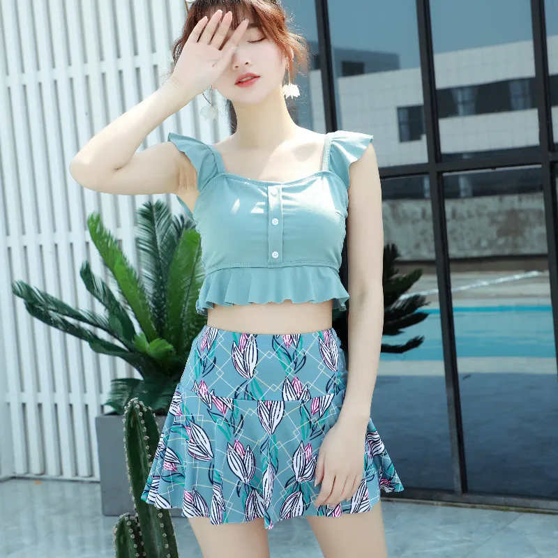 

2022 Korean Sexy Print Patchwork Bikini Set Women Swimsuit Push Up Swimwear Bikini Bathing Suit Swim Wear Beach Swimming Skirt