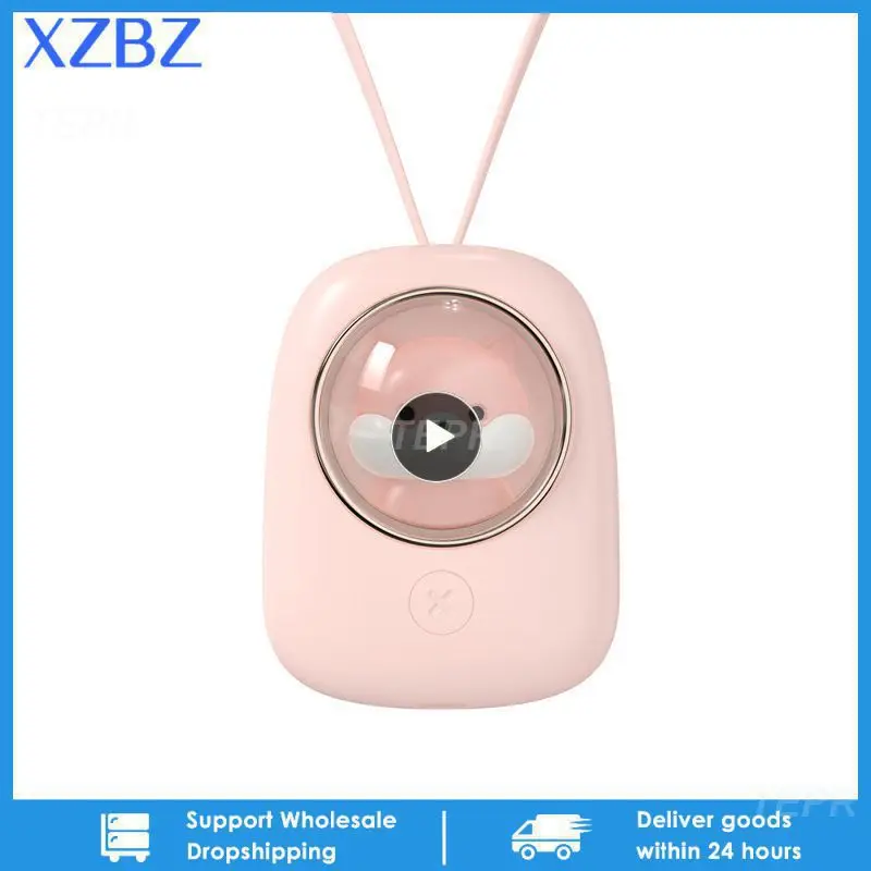 

Kawaii Hanging Neck Fan Summber Air Cooler USB Rechargeable Mute Fan With Night Light Bladeless Cooling Fans Small Fan Gifts