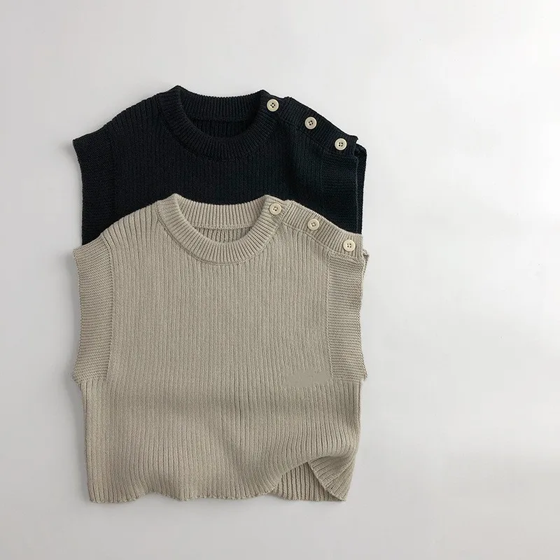 

2024 Spring New Children Solid Knitted Vest Baby Boy Girl Sleeveless Sweater Coat Toddler Fashion Casual Jacket Kids Clothes