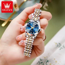 OLEVS Fashion Rhombus Design Quartz Watch for Women Luxury Stainless Steel Waterproof Luminous Ladies Watches Relogio Feminino