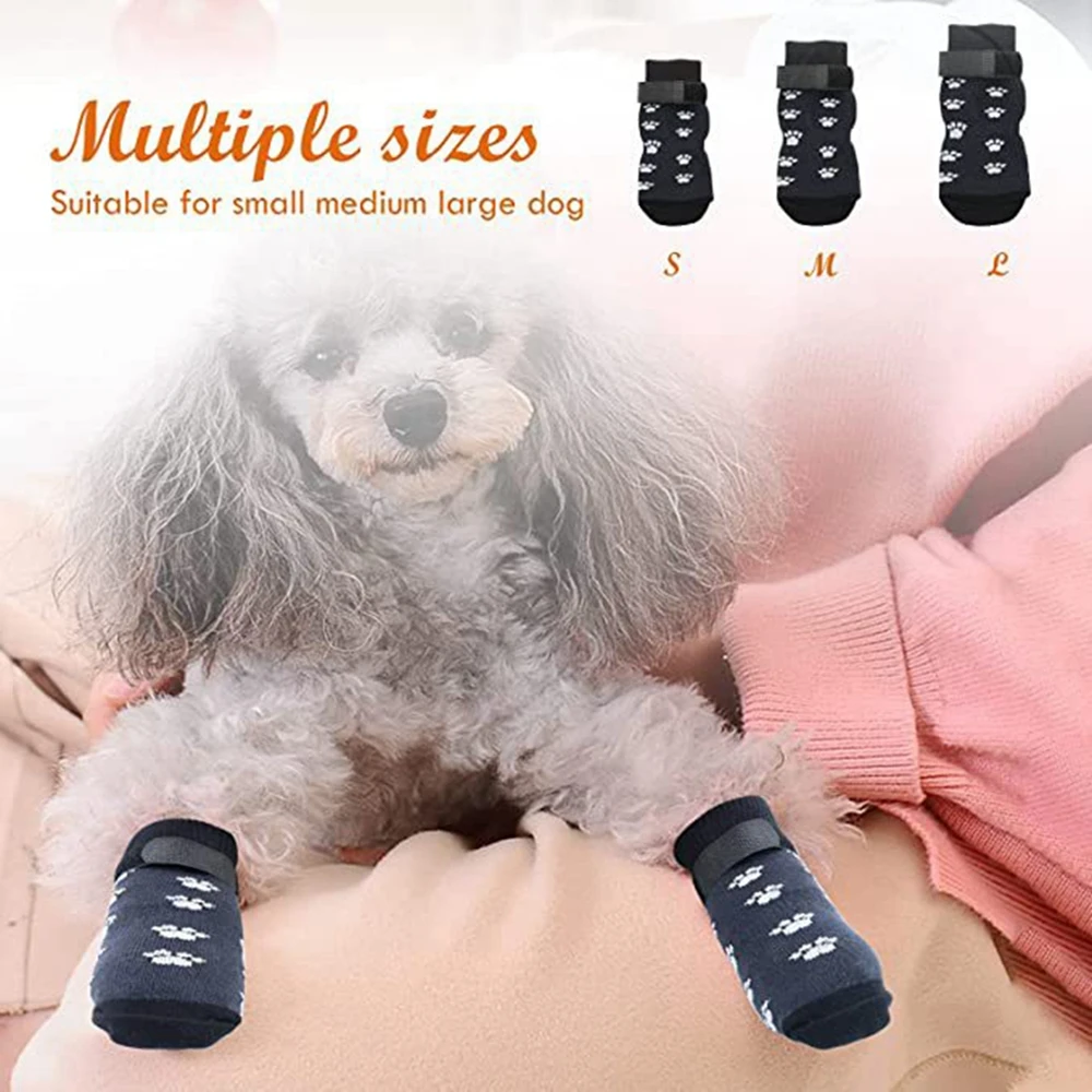 4PCS Double Side Anti-Slip Dog Socks with Adjustable Straps for Pet Paw Protector for Puppy Small Medium Large Dogs Indoor Wear images - 6