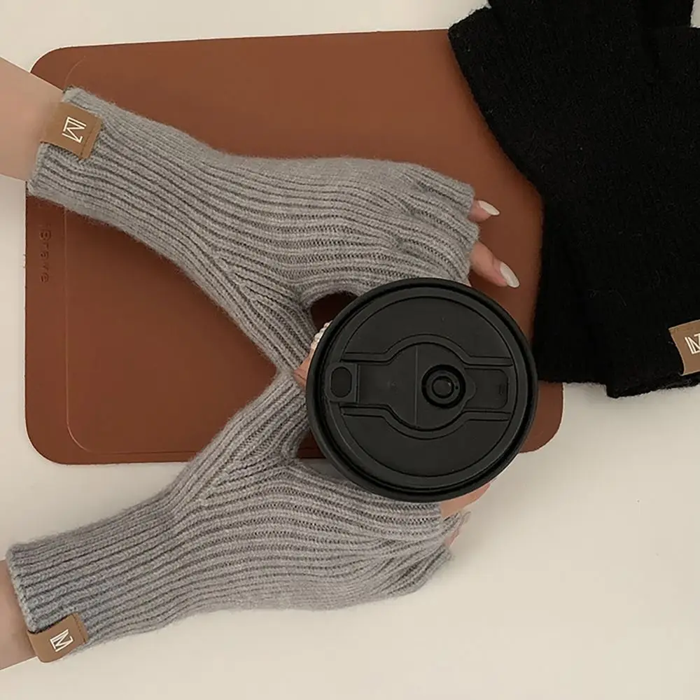 

Утолщенные женские зимние перчатки, Повседневные вязаные шерстяные перчатки до половины пальцев, теплые зимние перчатки в Корейском стиле для рук