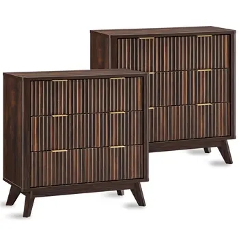 Fluted 3-Drawer Nightstand Set 1