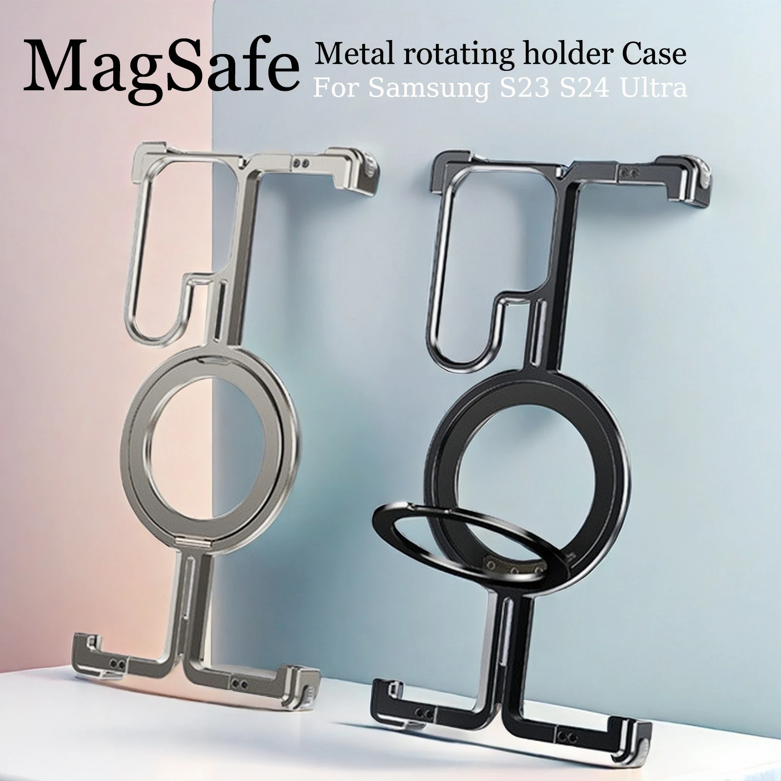 

Titanium Aluminum Alloy Magnetic Magsafe Ring Stand Phone Case For Samsung Galaxy S23 S24 Ultra Metal Bumper With Stand Cover