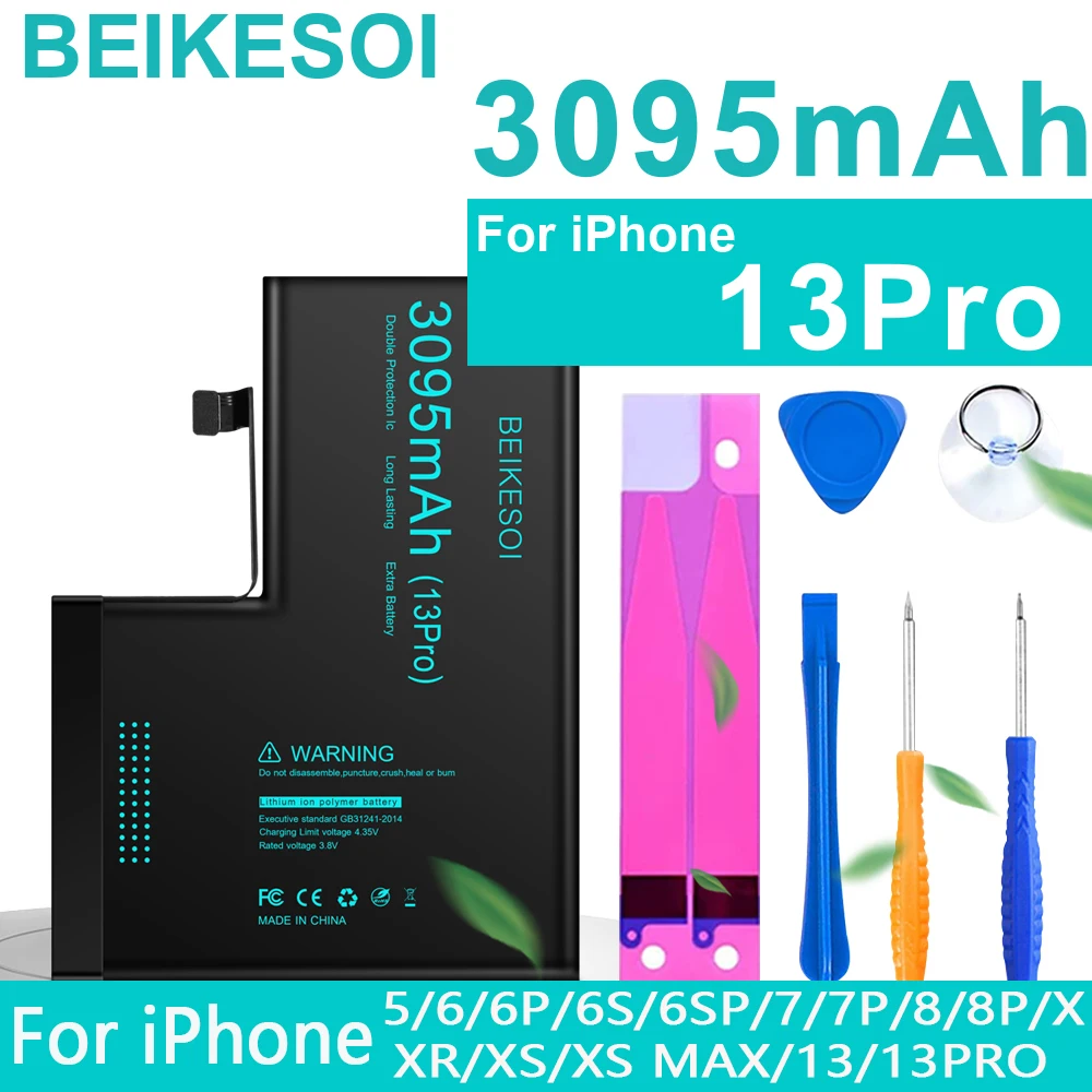 

BEIKESOI Battery For iPhone 6S 7 6 8 Plus SE 12 11 XS X XR Pro Max Mini High Capacity Replacement Bateria For Apple SE2 5s 5 8P