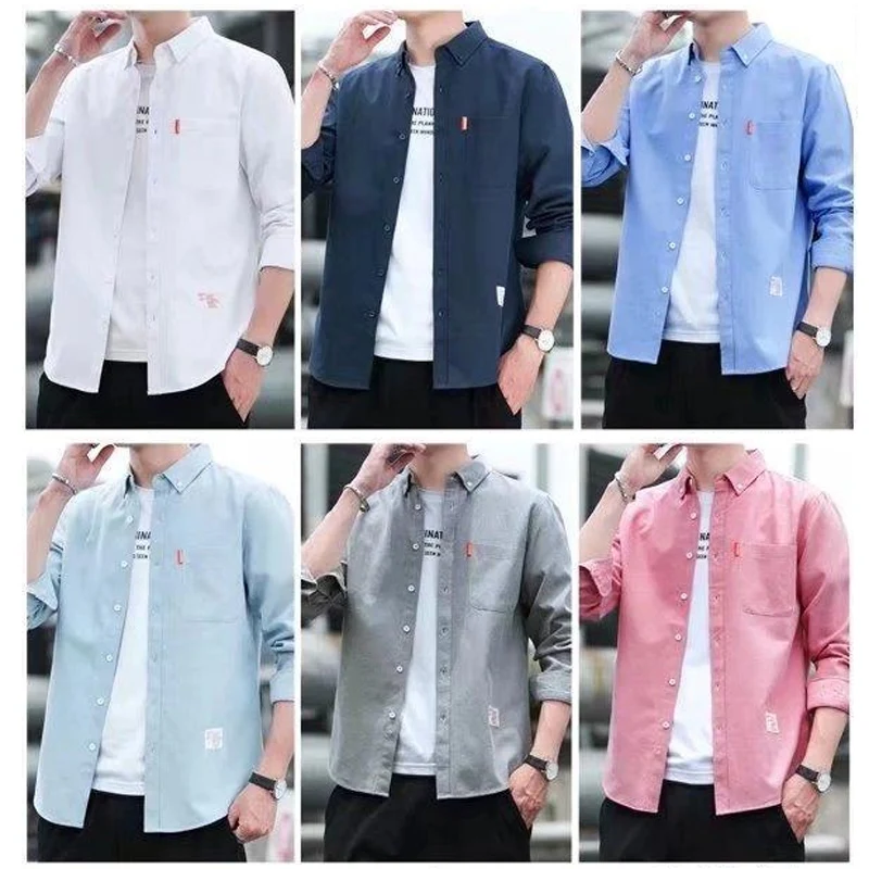 

Hot Sale Men's Oxford Shirt Long-sleeved Korean Style Solid Color Spinning Fabric Loose Version of No-iron Wash Abrasion