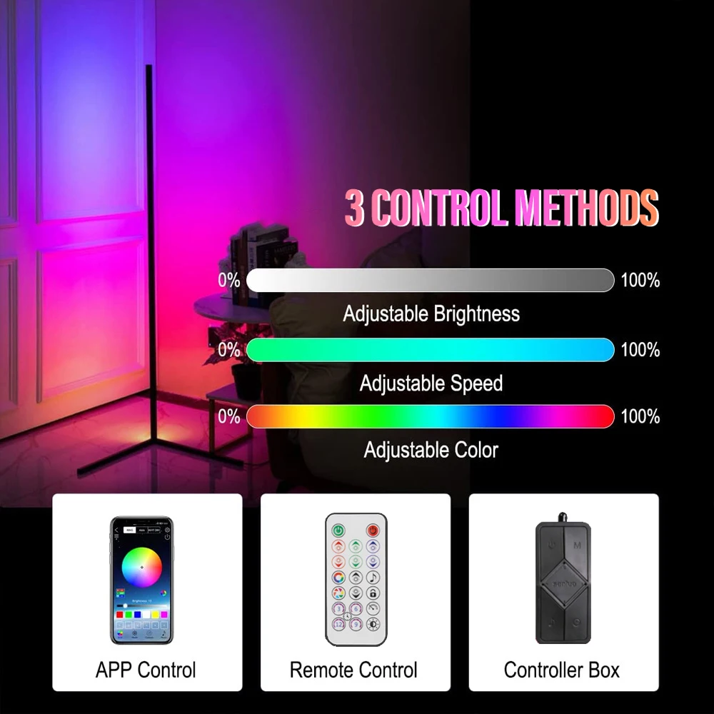 Lampada da terra a LED RGB, lampada da terra angolare girevole per camera da letto, telecomando Bluetooth, sala giochi, TV in diretta, lampada decorativa_voghion.com