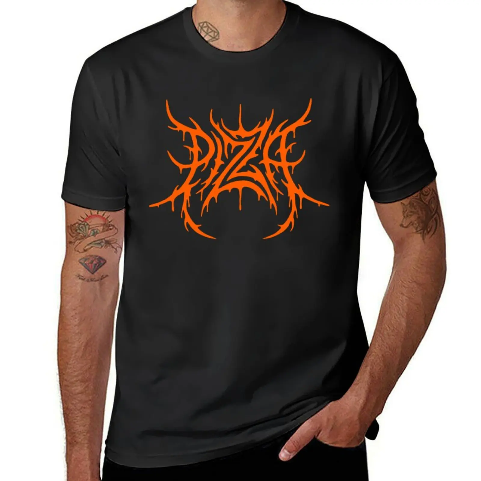 Pizza - Heavy Black Metal Style T-Shirt heavyweights plus sizes oversizeds t shirts for men pack