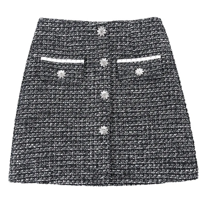 

Women's tweed single breasted short skirt 2024 new high waisted slim and fragrant A-line skirt