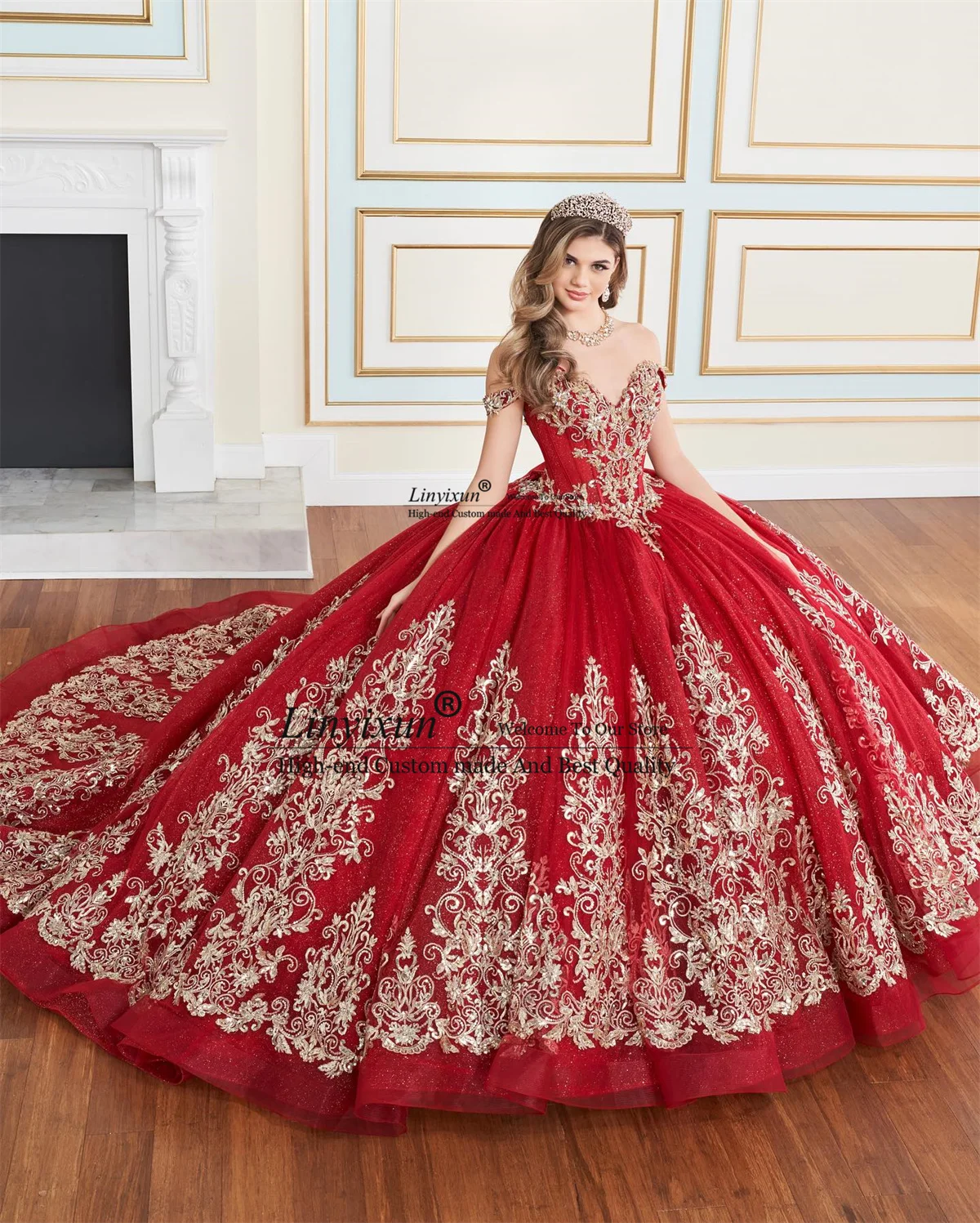 

Мексиканское красное платье Quinceanera, бальное платье, корсет, милое платье 15 16, блестящее кружевное платье с аппликацией, блестящее платье 15 лет