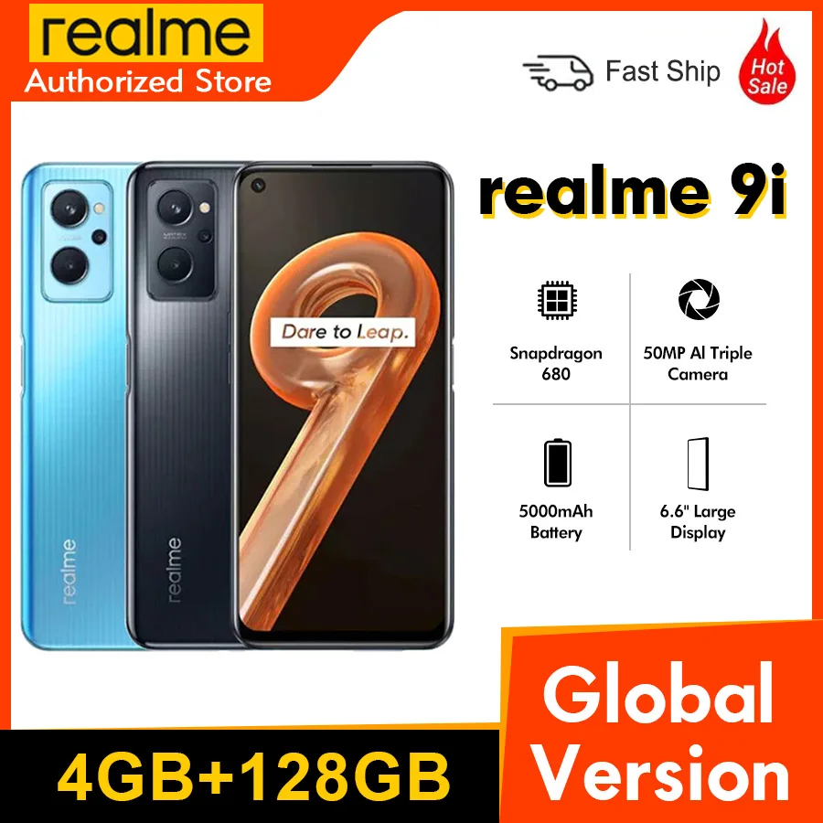 realme 9i Snapdragon 680 6.6” NFC Smartpnone 4GB+64/128GB 50MP Camera  5000mAh Battery 33W Charger Mobile Phone Global Version