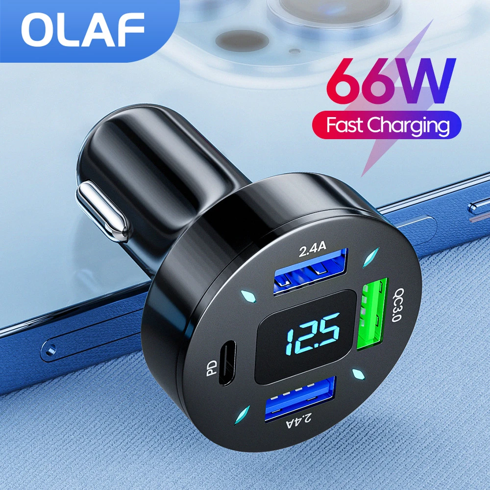 66w Type C Charger In Car Fast Charging For Mobile Phone 4port Quick