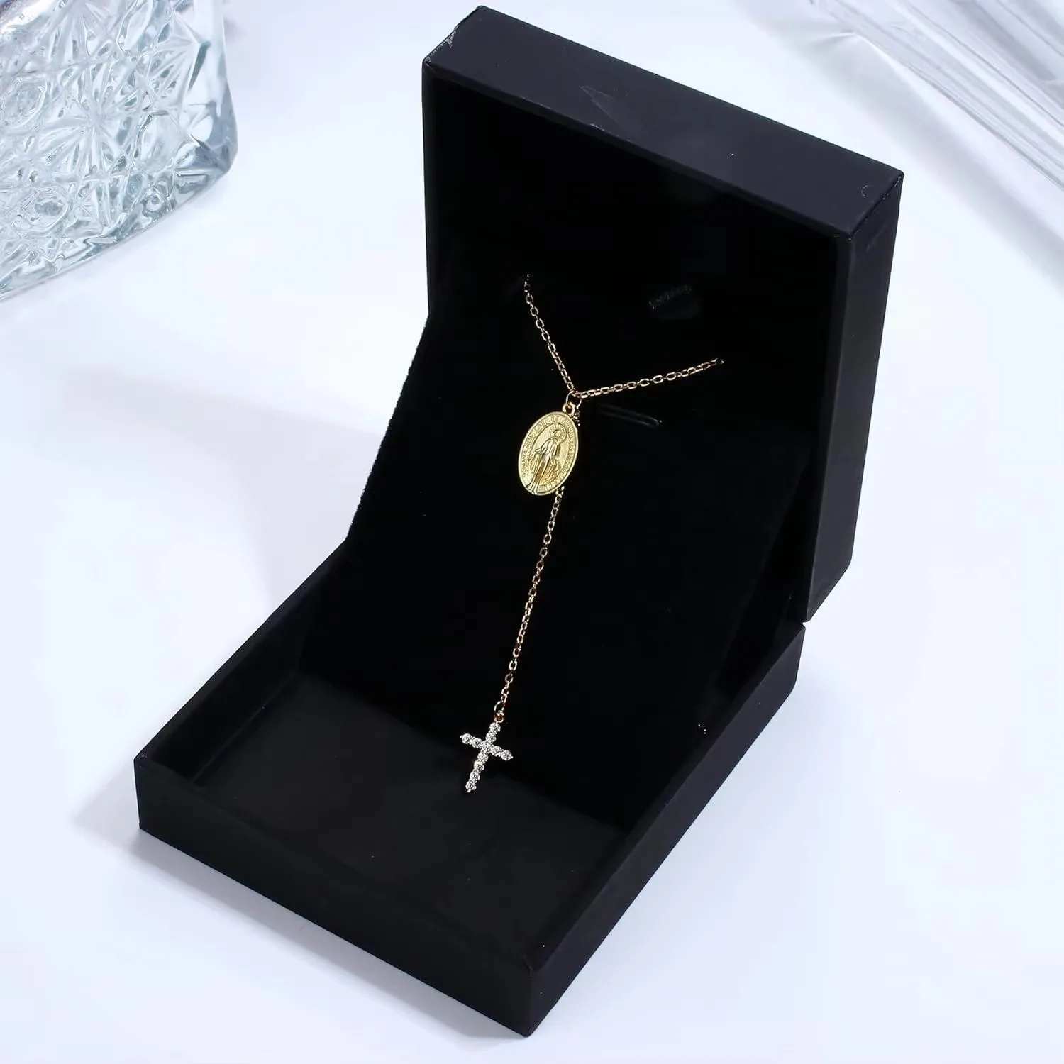 925 Sterling Silver Tiny Cross Necklace for Women Men 18K Gold Plated Religious Pendant Necklace Jewelry with Gift Box