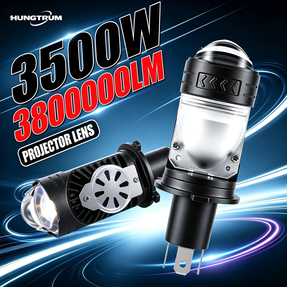 Ultra-Bright H4 LED Projector Lens Headlight - Wireless with Fan, Turbo Lights, Plug and Play, 6000K